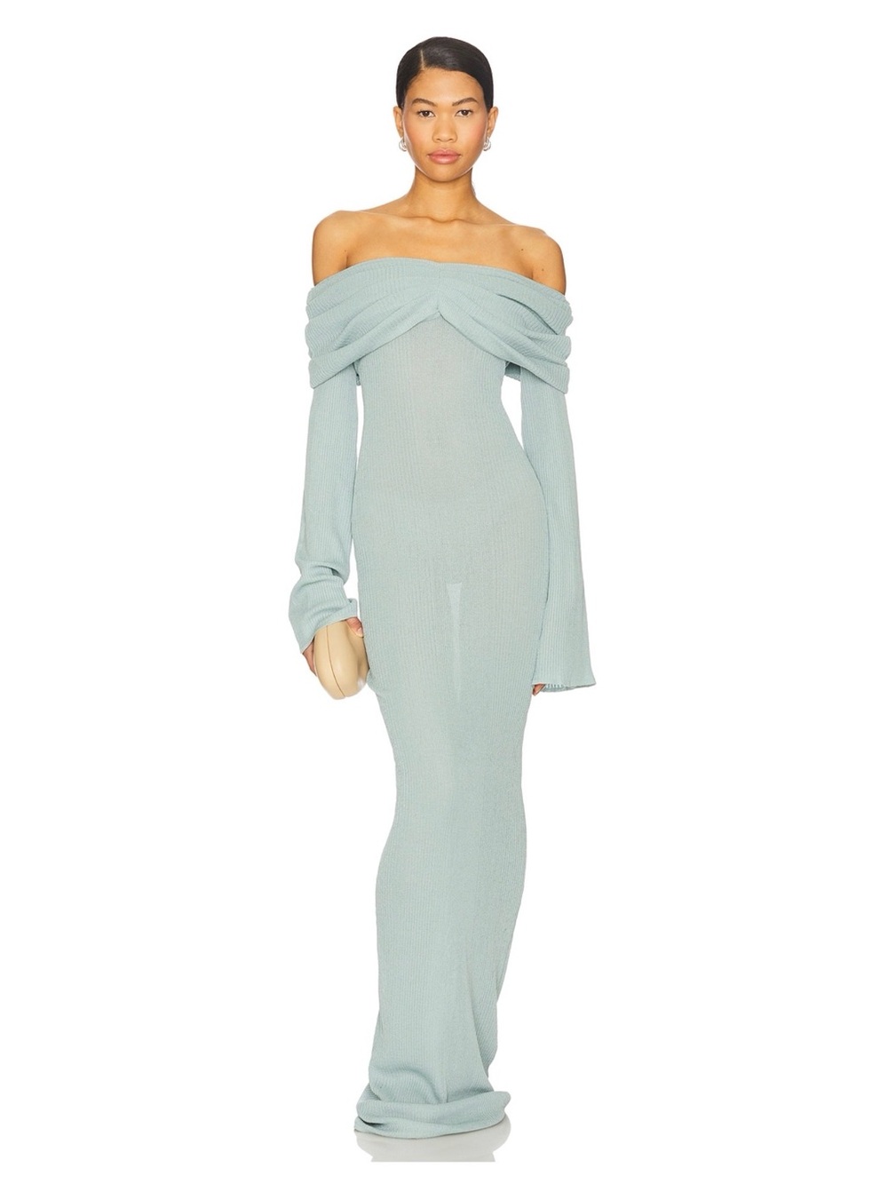 Seroya Xenia Off-Shoulder Long Sleeve Maxi Dress in Frosted Sea